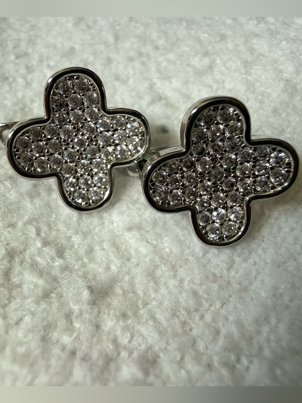 Crystal Pave Clover Earrings - Silver Tone